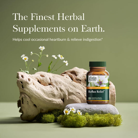 Gaia Herbs Reflux Relief - With Marshmallow Root, Chamomile, Aloe, Licorice, And High Mallow - Helps With Occasional Heartburn And Relieve Indigestion - 45 Chewable Tablets (45-Day Supply)