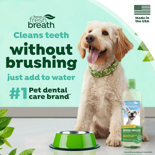 TropiClean Fresh Breath Dog Teeth Cleaning – Dog Dental Care for Bad Breath - Breath Freshener - Water Additive Mouthwash – Helps Remove Plaque Off Dogs Teeth, Original, 1L?FBWA33.8Z