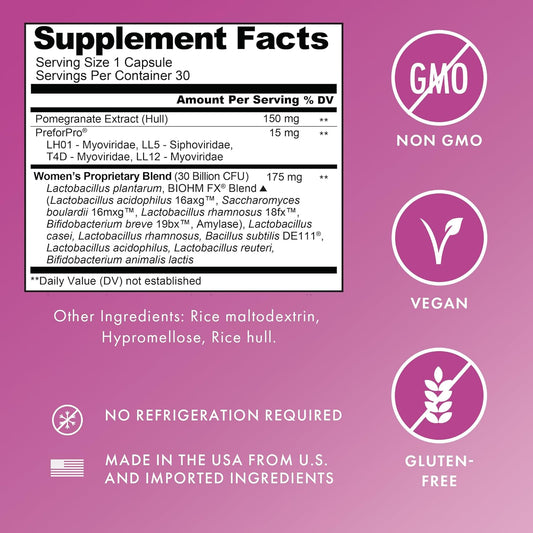Biohm Probiotics For Women, 30 Billion Cfu, 9 Strains (30 Count) Helps Support Total Gut Health, Digestive & Immune System, Vaginal Probiotic For Urinary Tract & Vaginal Health, 30 Day Supply
