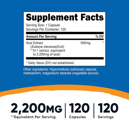 Nutricost Acai Extract 550mg, 120 Vegetarian Capsules (Euterpe Oleracea) - Non-GMO, Gluten Free