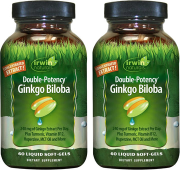 Irwin Naturals Double-Potency Ginkgo Biloba - 60 Liquid Soft-Gels, Pack Of 2 - Brain Health Support - 30 Total Servings