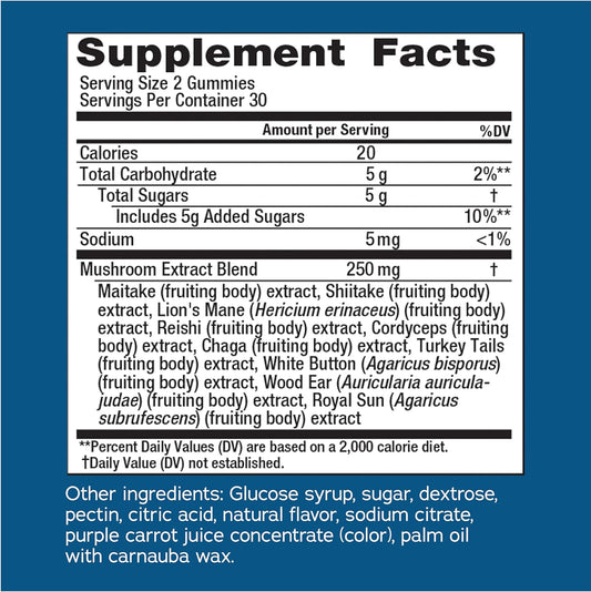 Natural Vitality Brain Health & Memory Gummies; Provides Daily Brain Health Support; Functional Mushroom Extract Blend; Vegan, Gluten Free; Delicious, Raspberry Flavored; 60 Gummies