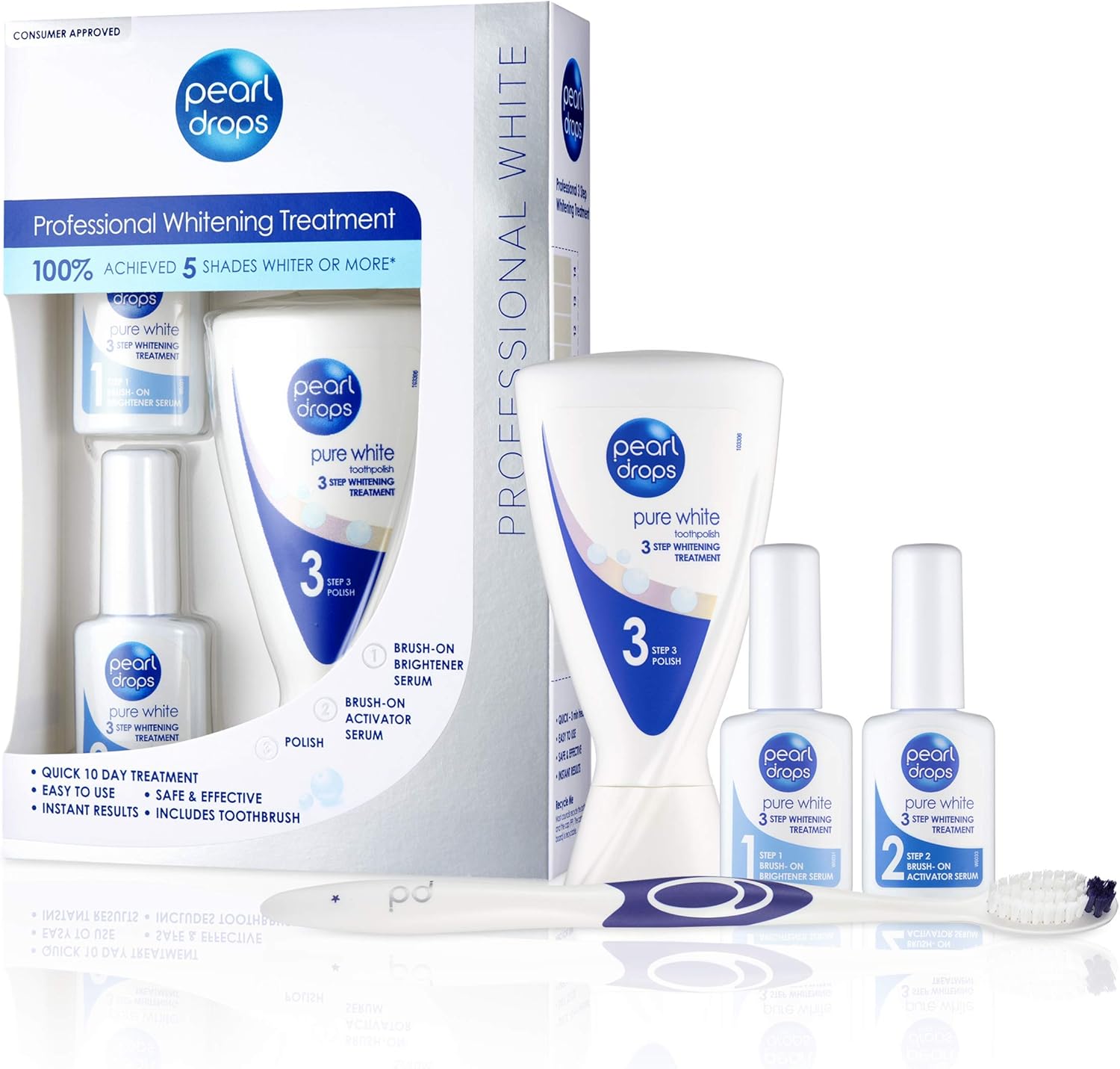 Pearl Drops - Pure White Kit - Specialist 3 Steps Whitening Treatment - Easy To Use - Instant Results