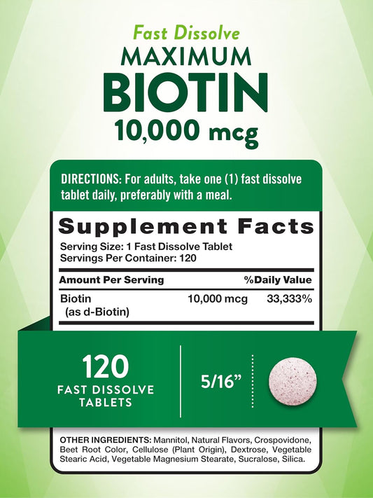 Biotin 10000Mcg | 120 Fast Dissolve Tablets | Maximum Strength | Hair Skin And Nails Supplement | Natural Berry Flavor | Vegetarian, Non-Gmo, Gluten Free | By Nature'S Truth