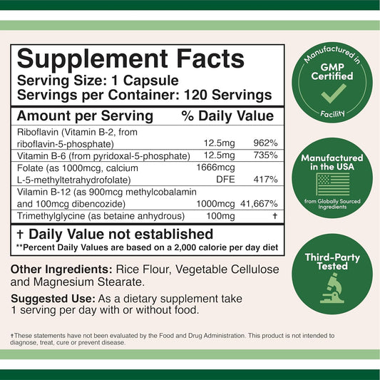 Methylated Multivitamin (Methylated And Activated Vitamins Only - B Complex With Trimethylglycine (Tmg) And Methylfolate)(Non-Gmo, Gluten Free Mthfr Supplement) 120 Capsules By Double Wood