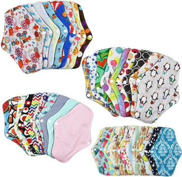 Reusable Menstrual Pads, Women Washable Overnight Cloth Panty Liners Period Pads, Bamboo Cloth Pads Large Sanitary Pads Set(Size:18x18cm, 10pcs)