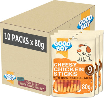 Good Boy - Cheesy Chicken Sticks - Dog Treats - Made With 100% Natural Chicken Breast Meat - 80 Grams E - Low Fat Dog Treats - Case Of 10