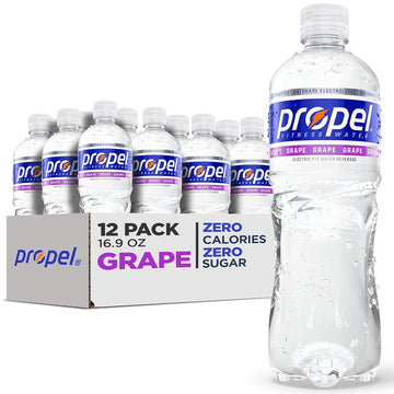 Propel, Grape, Zero Calorie Sports Drinking Water With Electrolytes And Vitamins C&E, 16.9 Fl Oz (Pack Of 12)