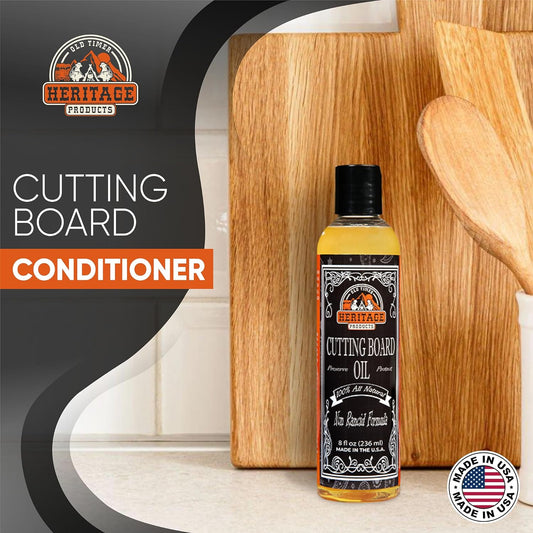 Heritage Products Cutting Board Oil - Food Grade Butcher Block Oil for Utensils, Bowls, Countertops - 100% Natural Plant Based Wood Conditioner is Flavorless, Scent-Free, and No Sticky Residue (8 oz)