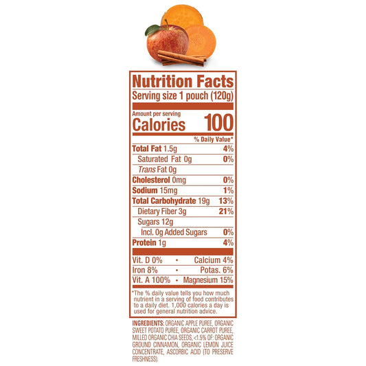 Happy Tot Organics Super Foods, Apple Sweet Potato Carrots & Cinnamon + Super Chai, 4.22 Ounce Pouch (Pack Of 8)