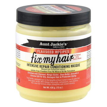 Aunt Jackie'S Flaxseed Recipes Fix My Hair, Intensive Repair Conditioning Masque, Helps Prevent And Repair Damaged Hair, 15 Ounce Jar