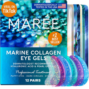 Maree Eye Gels - Under Eye Gels For Puffy Eyes And Dark Circles With Natural Marine Collagen & Hyaluronic Acid - Anti-Aging Eye Mask For Face To Soothe Puffiness, Eye Bags And Wrinkles