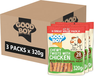 Good Boy - Chewy Twists With Chicken - Dog Treats - Made With 100% Natural Chicken Breast Meat - 320 Grams - Gluten Free Dog Treats (Case Of 3)
