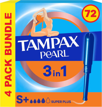 Tampax Pearl Tampons, Super Plus With Applicator, 72 Tampons (18 X 4 Packs), Leak Protection And Discretion, Super Absorbent