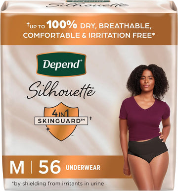 Depend Silhouette Adult Incontinence & Postpartum Bladder Leak Underwear For Women, Maximum Absorbency, Medium, Black, 56 Count (2 Packs Of 28), Packaging May Vary