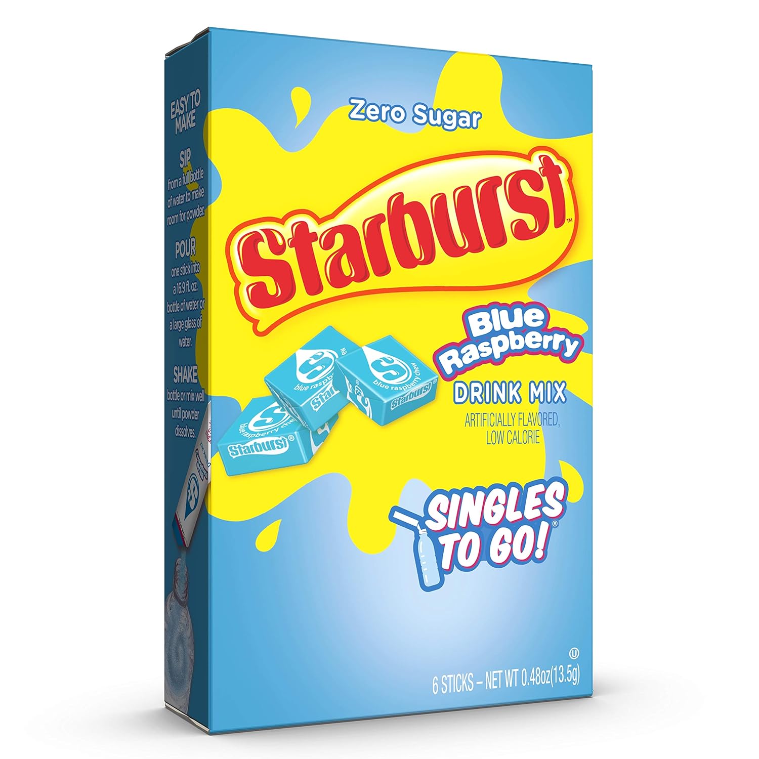 Starburst Singles To Go Powdered Drink Mix, Blue Raspberry, 6 Count (Pack Of 12) - 72 Total Servings), Sugar-Free Drink Powder, Just Add Water