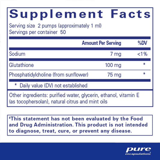 Pure Encapsulations Liposomal Glutathione Liquid | Enhanced Absorption Liposomal Glutathione To Support Antioxidant Defense, Detoxification And Cellular Function | 1.7 Fl. Oz