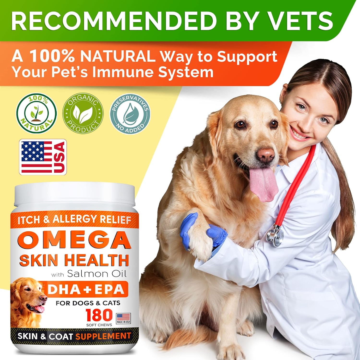 STRELLALAB Omega 3 for Dogs - (360Ct) Fish Oil Treats - Allergy & Itch Relief Skin&Coat Supplement - Dry Itchy Skin, Shedding, Hot Spots Treatment, Anti Itch - Pet Salmon Oil Chews - Chicken Flavor : Pet Supplies