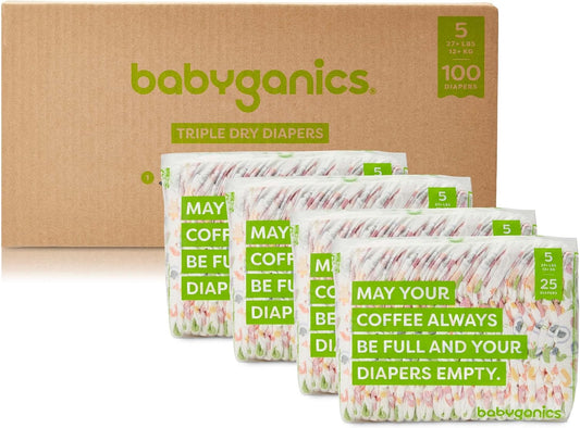 Babyganics Size 5, 100 Count, Absorbent, Breathable, Triple Dry Protection Diapers