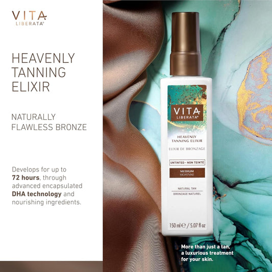 Vita Liberata Heavenly Self Tanning Elixir - Medium - Untinted, Hydrating Self Tan, For Beautifully Bronzed Skin, Formulated With Organic Aloe Vera & Ginkgo Biloba Extract, 150Ml