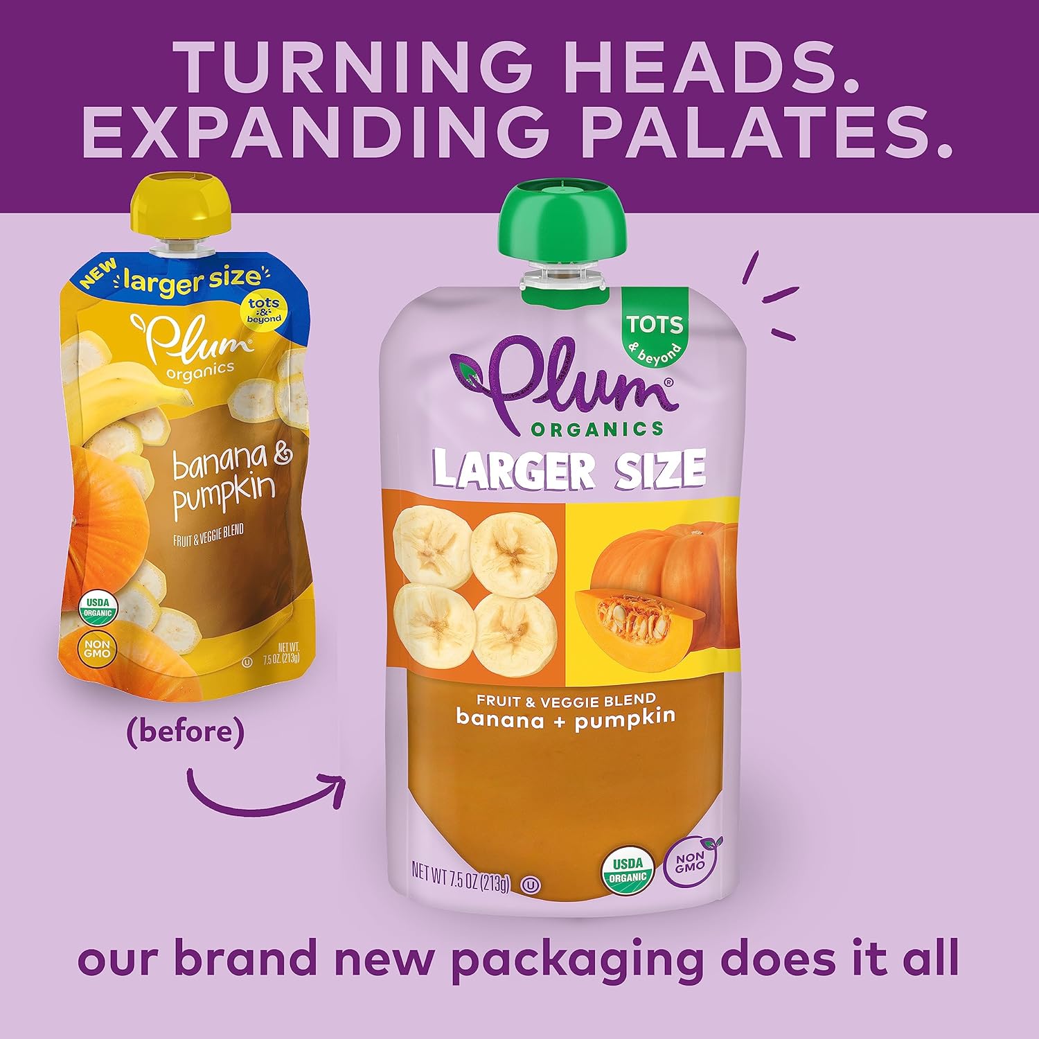 Plum Organics Tots & Beyond Banana & Pumpkin Fruit & Veggie Blend, Kosher, USDA Certified Organic, Non-GMO, 7.5 Ounce (Pack of 6) : Everything Else