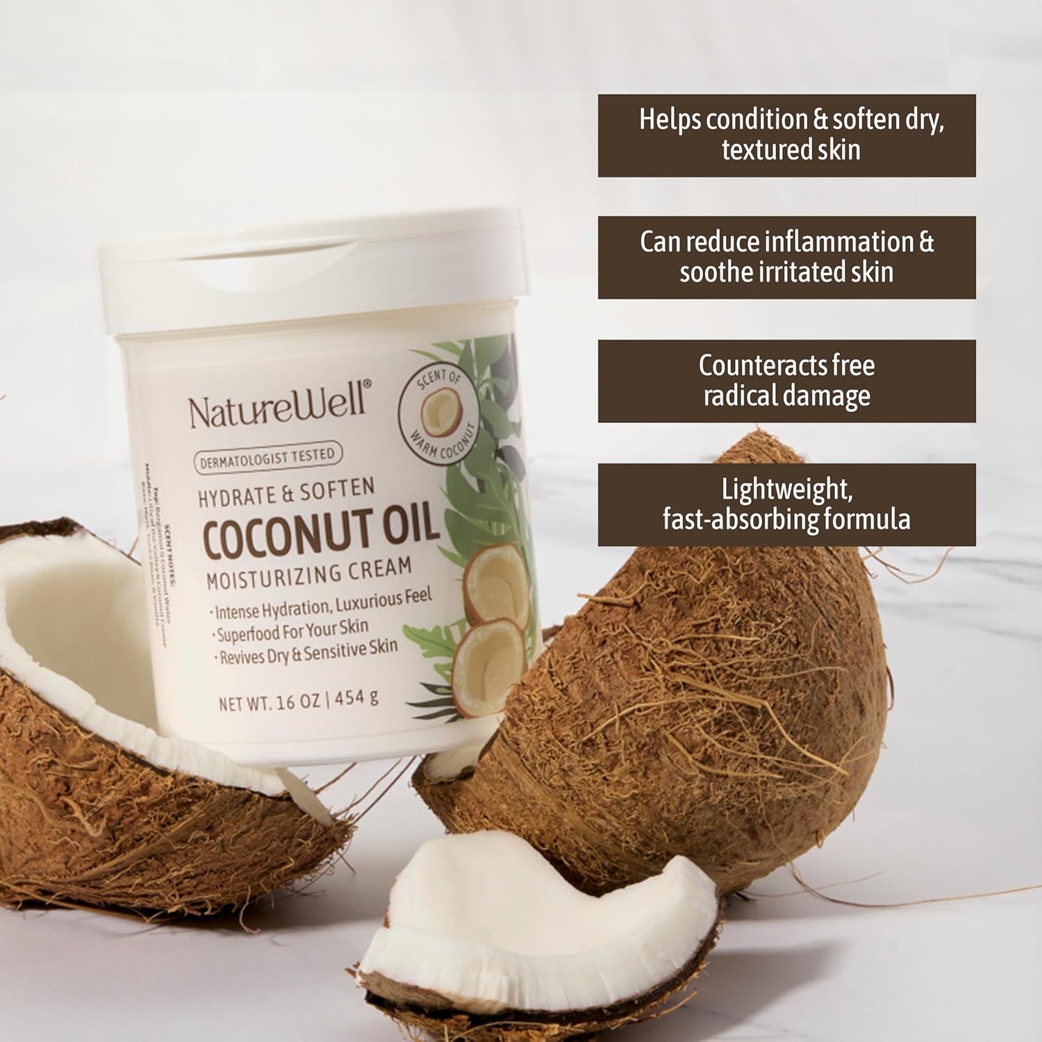 Nature Well Hydrate & Soften Coconut Oil Moisturizing Cream For Face, Body, & Hands, Non-Greasy, Intense Hydration & Luxurious Feel, Revives Dry & Sensitive Skin, Superfood For Your Skin, 10 Oz : Beauty & Personal Care