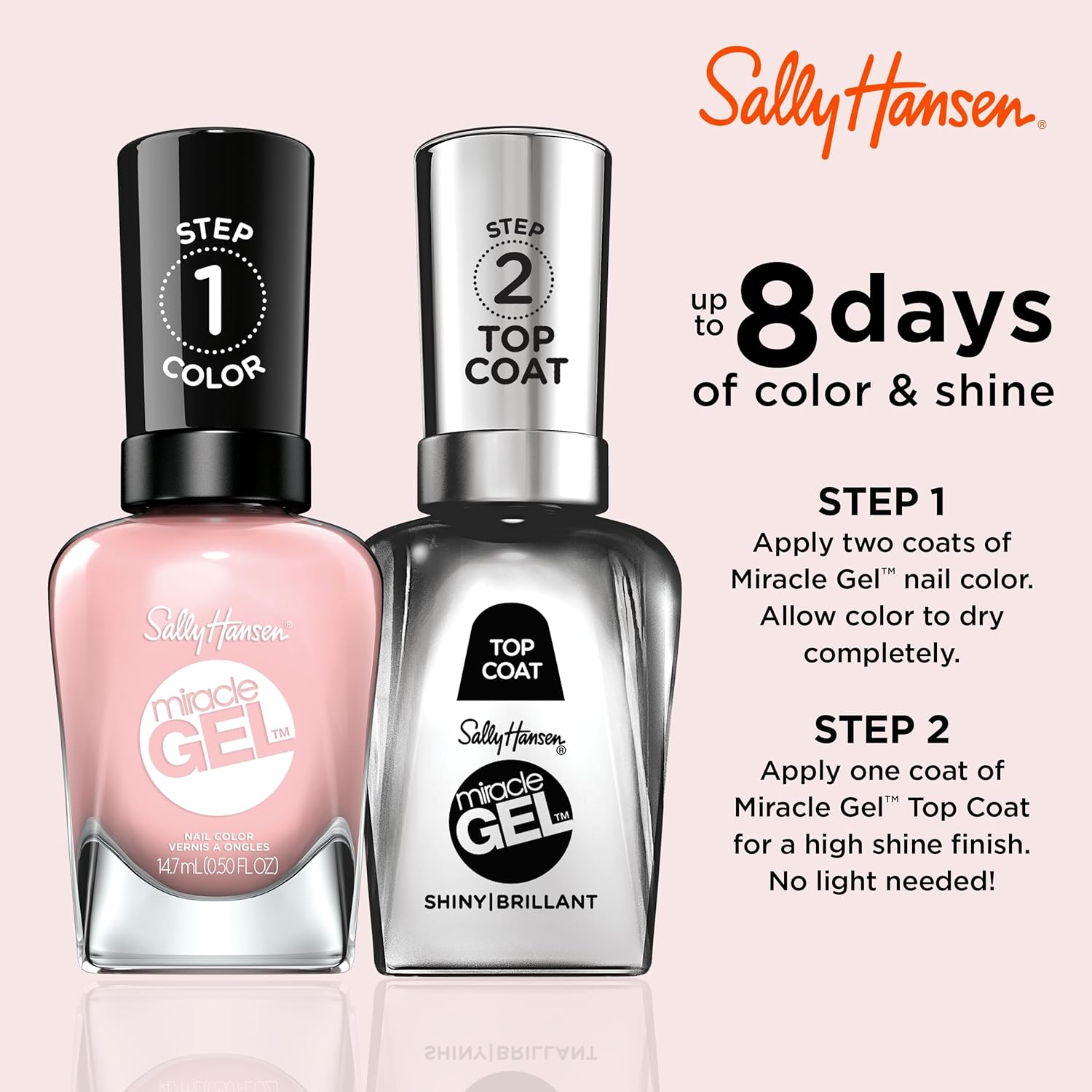 Sally Hansen Miracle Gel™, Regal Rosé, Long Lasting, Gel-Like Formula, No UV Lamp Needed, Pink Nail Polish : Beauty & Personal Care