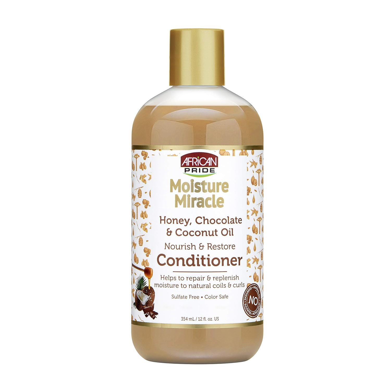 African Pride Moisture Miracle Honey, Chocolate & Coconut Oil Conditioner - Helps Repair & Replenish Moisture To Natural Coils & Curls, Nourishes & Restores, Sulfate Free, Color Safe, 12 Oz