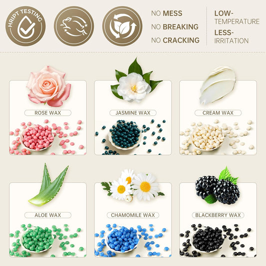 Lifestance Wax Beads Set - 6 Kinds Of Hard Wax Beans With 44 Items, Perfect For Any Wax Warmers For Full Body, Bikini, Armpit, Underarm, Eyebrow, Face, Leg