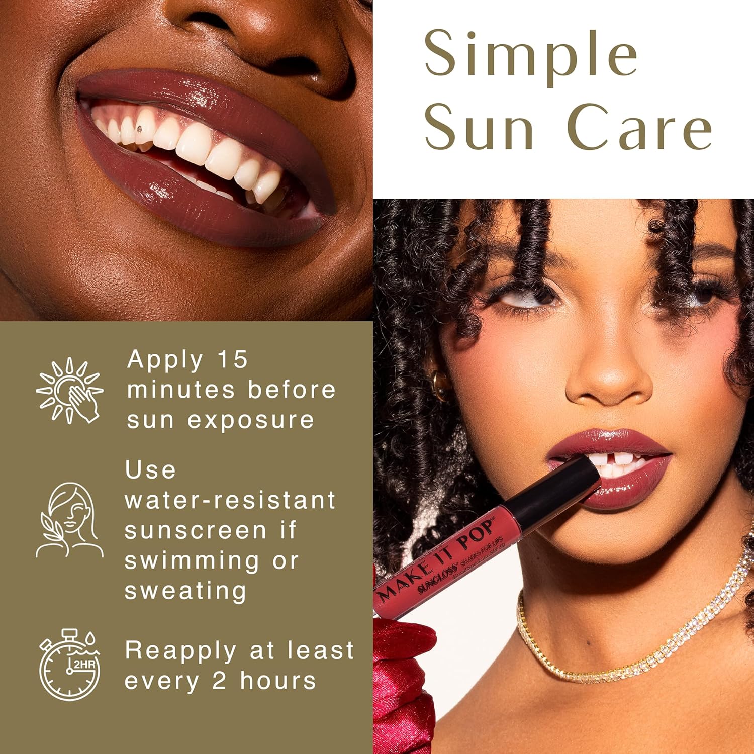 Blackgirlsunscreen Black Girl Sunscreen - Make It Pop Sungloss - Revolutionary Sun Protection And Gloss In One - Spf 50 (Red Wine) : Beauty & Personal Care