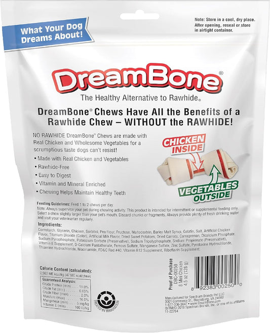 DreamBone Mini Chews, Made with Real Chicken and Vegetables, Rawhide Free Dog Chews, 8 Count