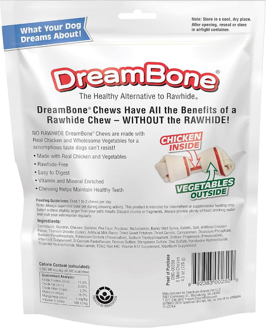 Dreambone Mini Chews, Made With Real Chicken And Vegetables, Rawhide Free Dog Chews, 8 Count