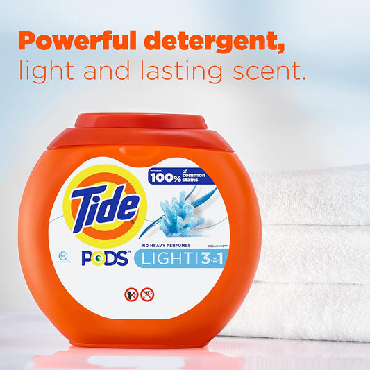 Tide Pods Light Laundry Detergent Pacs 76 Count Ocean Mist Scent Powerful Clean With A Light And Lasting Scent