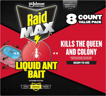 Raid Max Liquid Ant Bat; Kills Ants Where They Breed, For Indoor And Outdoor Use; 8 Bait Stations