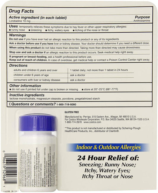 Kirkland Signature Non Drowsy Allerclear Loratadine Tablets, Antihistamine, 10mg, 365-Count - Pack of 2