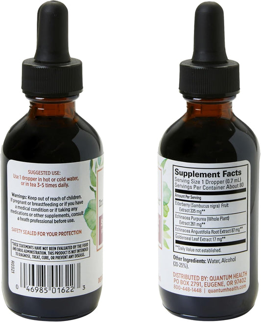 Quantum Health Immune Support Elderberry Echinacea Goldenseal Liquid Extract - Daily Wellness Herbal Immunity Formula For Women & Men - High Dose, Fast Absorption Tincture - 2 Fl Oz