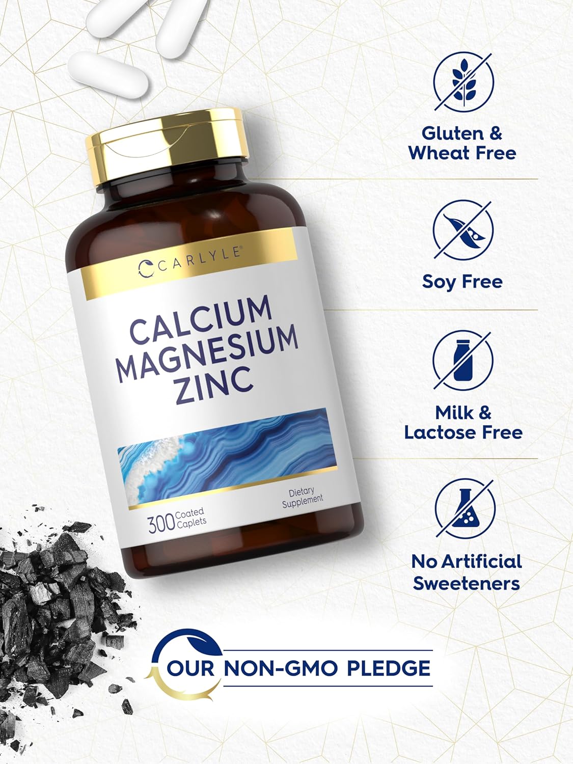 Carlyle Calcium Magnesium Zinc | 300 Caplets | Vegetarian, Non-GMO, Gluten Free Supplement : Health & Household