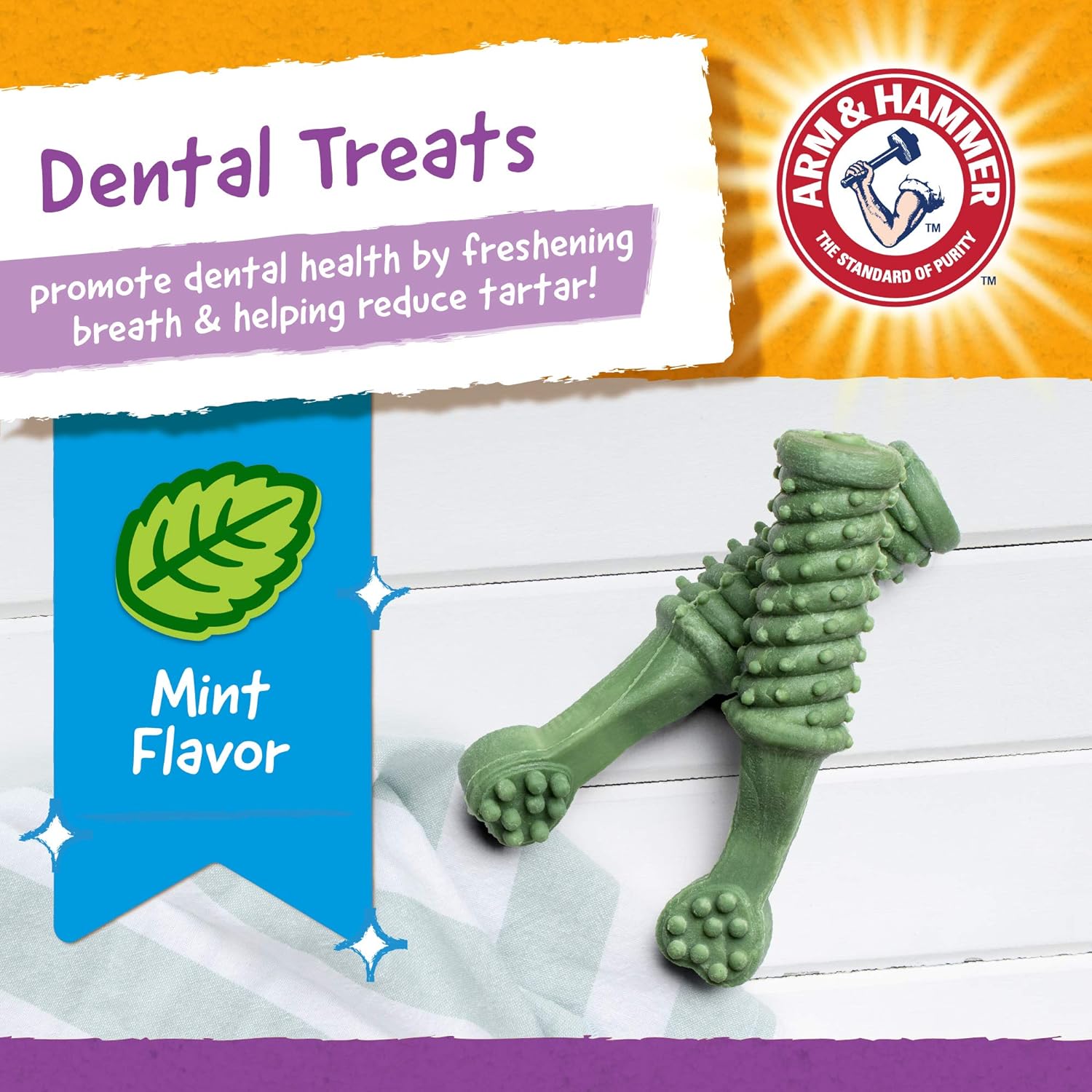 Arm & Hammer For Pets Brushies Dental Treats for Dogs | Dog Dental Chews with Baking Soda Fight Bad Breath, Plaque & Tartar without Brushing | Mint Flavor, 8 Pcs