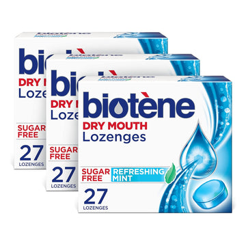 Biotène Dry Mouth Lozenges For Dry Mouth And Fresh Breath, Dry Mouth Relief And Breath Freshener, Refreshing Mint - 27 Count (Pack Of 3)