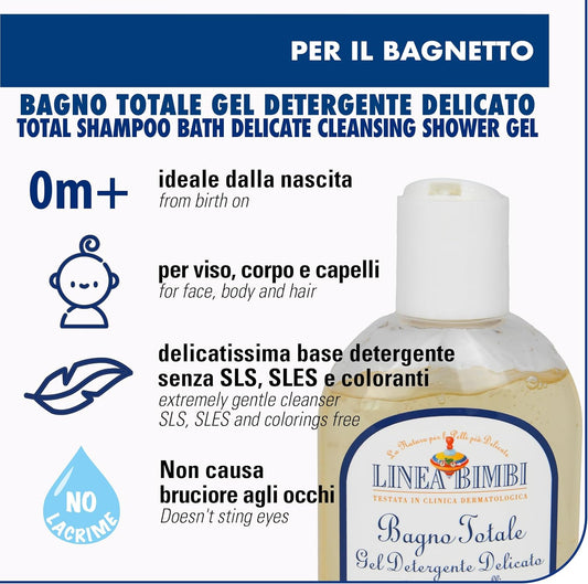 Helan, Linea Bimbi Bio, Baby Shampoo And Body Wash, Baby Wash Gel With Marigold & Chamomile Flower Extracts, Kids Shampoo & Gentle Cleanser With Sweet Almond Protein For Baby Bath, Made In Italy 250Ml