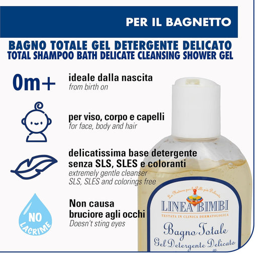 Helan Bimbi Bio - Baby Shampoo And Body Wash, Baby Wash Gel With Marigold & Chamomile Flower Extracts, Kids Shampoo & Gentle Cleanser With Sweet Almond Protein For Baby Bath, Made In Italy 250Fl Oz
