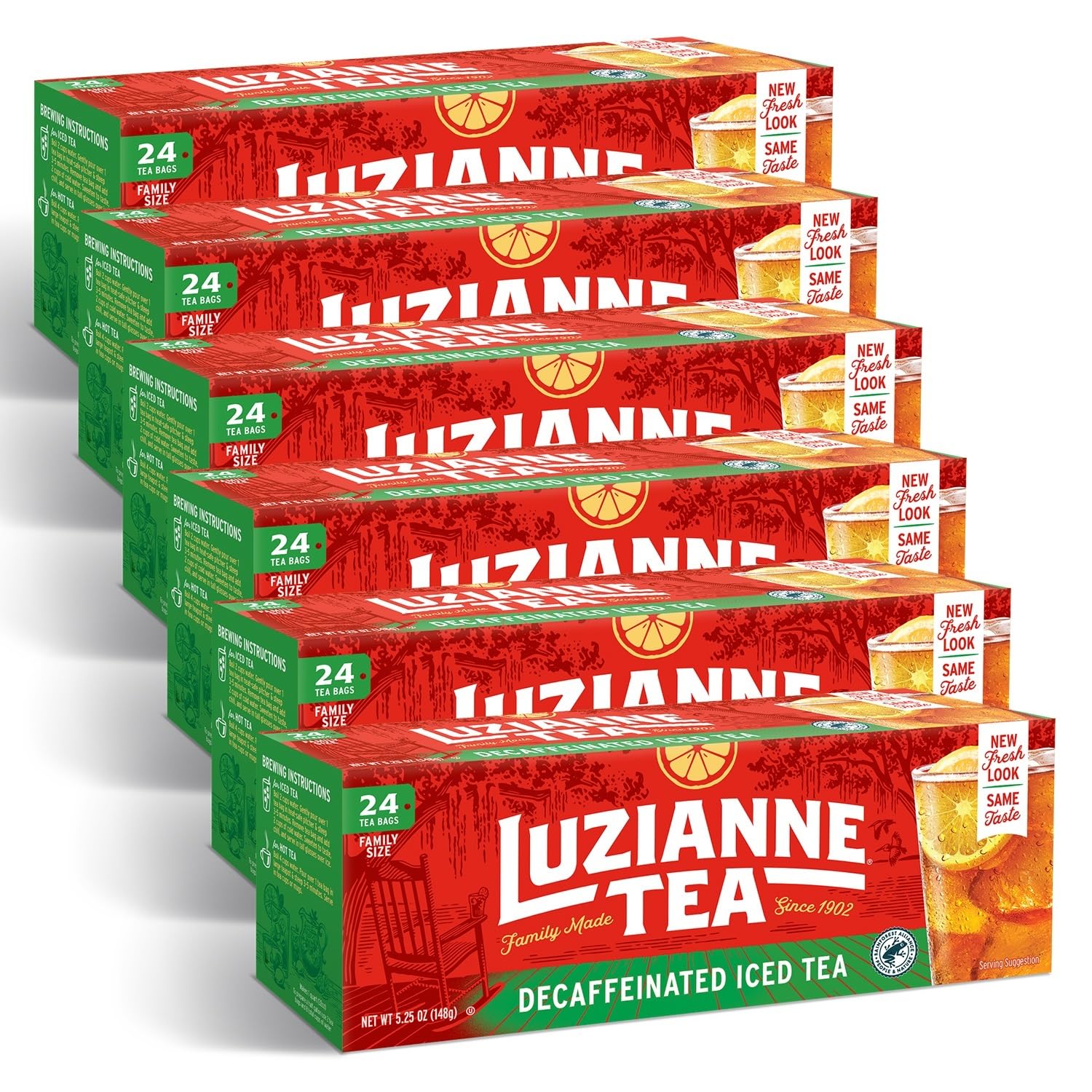 Luzianne Decaffeinated Iced Tea Bags, Family Size, 24Ct Box (Pack Of 6)