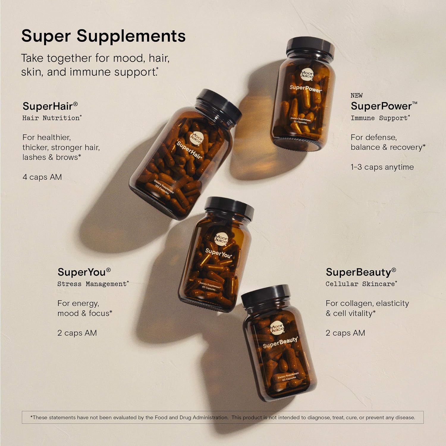 Moon Juice SuperYou Natural Calming Supplement & Daily Mood Support - 250mg Ashwagandha, 150mg Rhodiola, 450mg Shatavari & 150mg Amla - Organically Grown, Vegan, Non-GMO (60 Capsules) (Bottle) : Health & Household