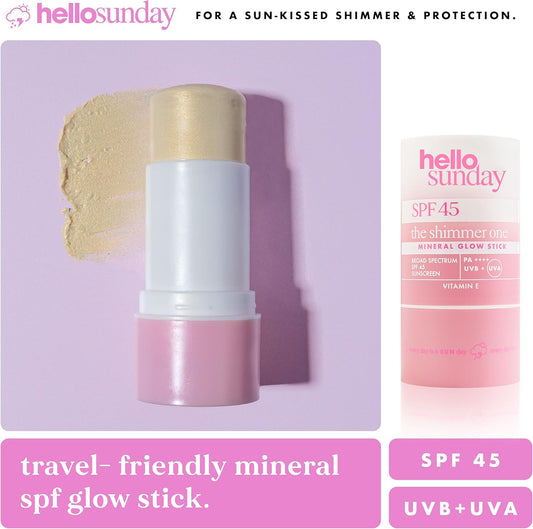 Hello Sunday The Shimmer One | Mineral Glow Stick Spf 45 With Hyaluronic Acid | Hydrating & Travel-Friendly Sunscreen With Sun-Kissed Finish