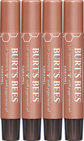 Burt's Bees Shimmer Lip Tint Set, Mothers Day Gifts for Mom Tinted Lip Balm Stick, Moisturizing for All Day Hydration with Natural Origin Glowy Pigmented Finish & Buildable Color, Caramel (4-Pack)