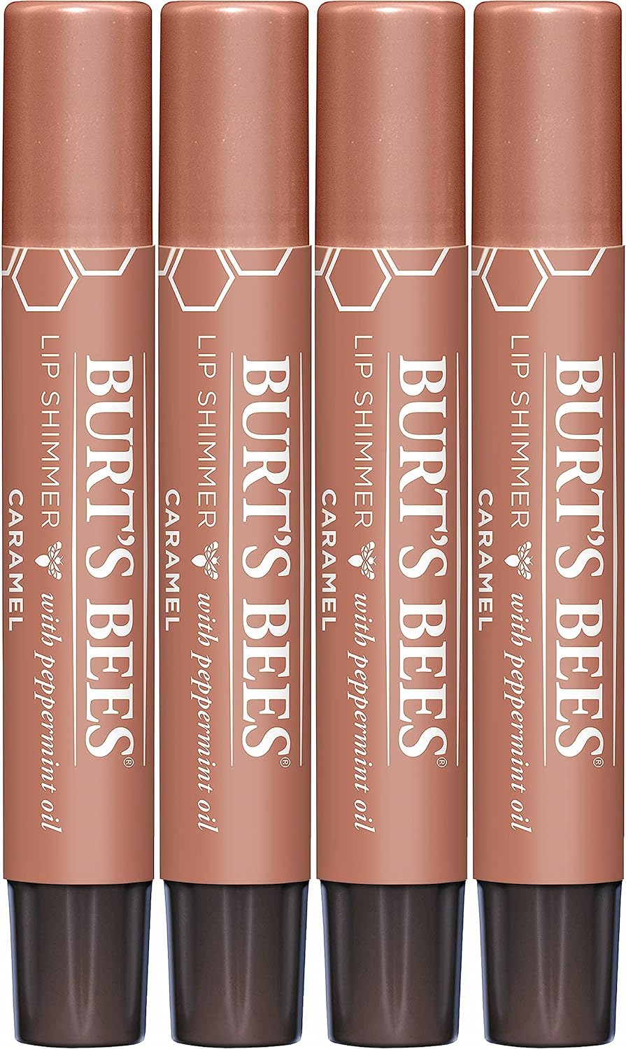 Burt'S Bees Shimmer Lip Tint Set, Tinted Lip Balm Stick, Moisturizing For All Day Hydration With Natural Origin Glowy Pigmented Finish & Buildable Color, Caramel (4-Pack)