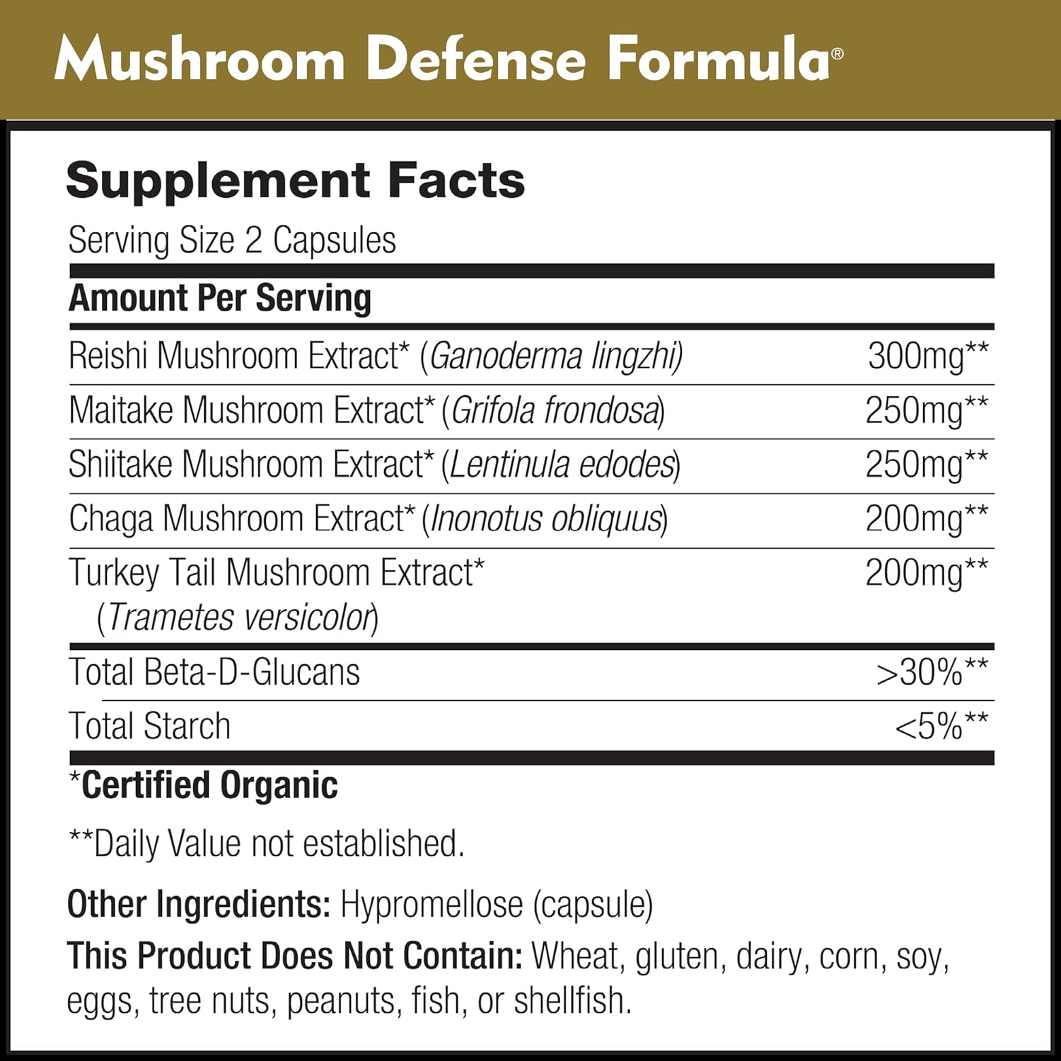 DailyNutra Mushroom Defense Formula - Immune Support Supplement | Organic Mushrooms, Hot Water Extracted - Reishi, Chaga, Maitake, Shiitake & Turkey Tail (60 Capsules) : Health & Household