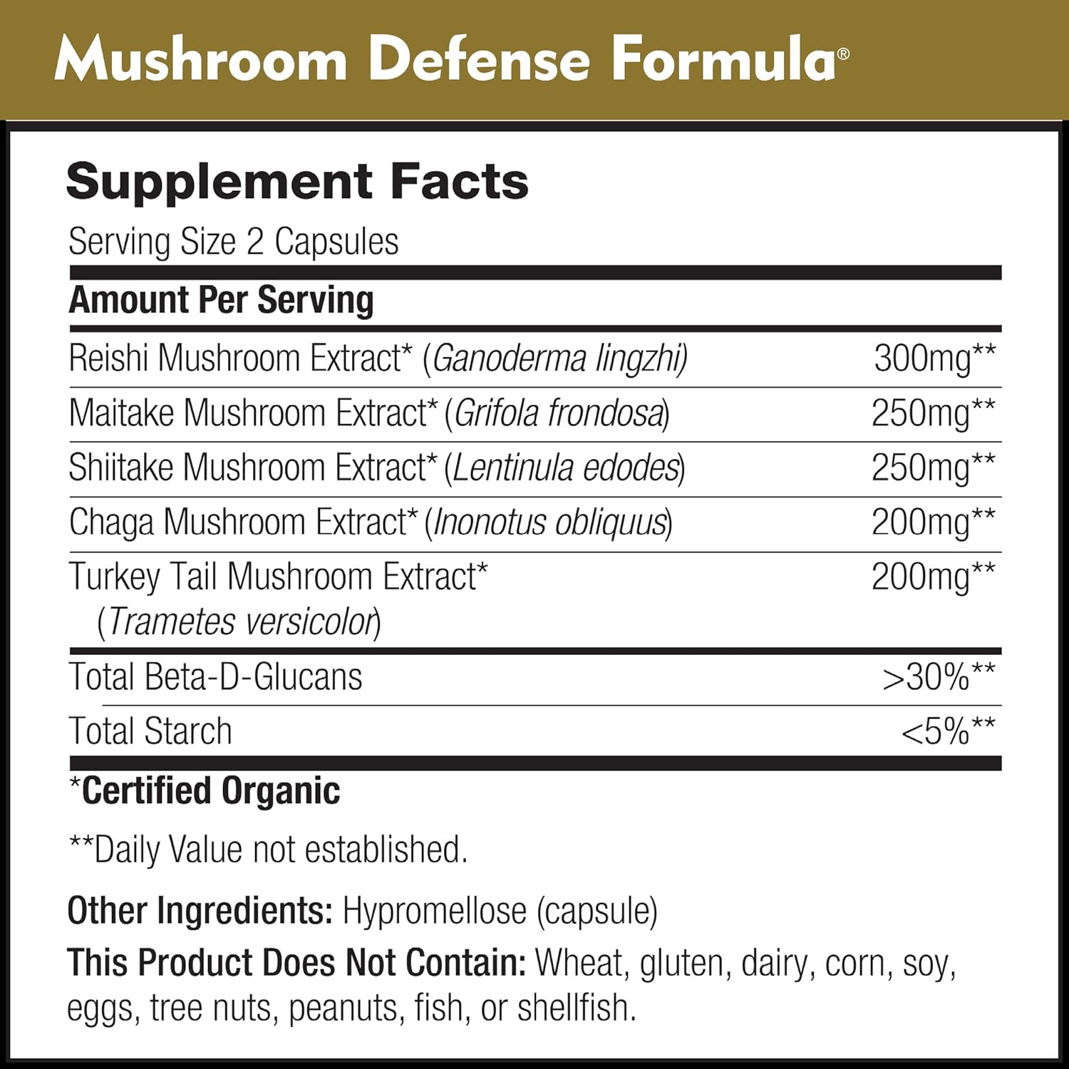 Dailynutra Mushroom Defense Formula - Immune Support Supplement | Organic Mushrooms, Hot Water Extracted - Reishi, Chaga, Maitake, Shiitake & Turkey Tail (90 Capsules) : Health & Household