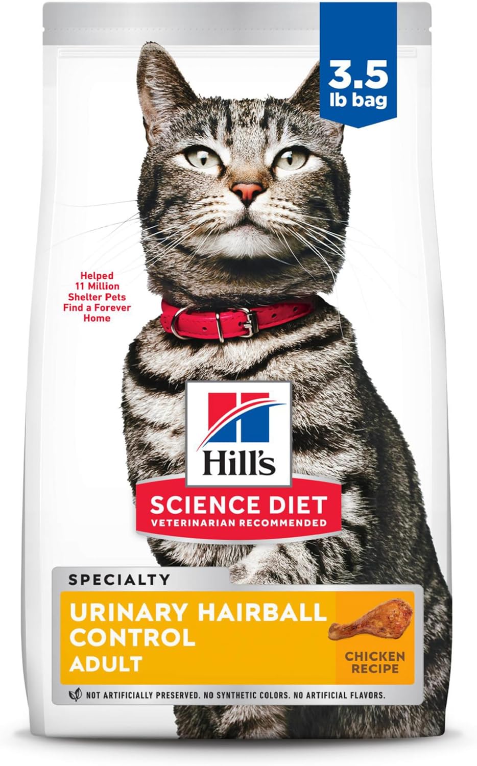 Hill'S Science Diet Urinary Hairball Control, Adult 1-6, Urinary Track Health & Hairball Control Support, Dry Cat Food, Chicken Recipe, 3.5 Lb Bag