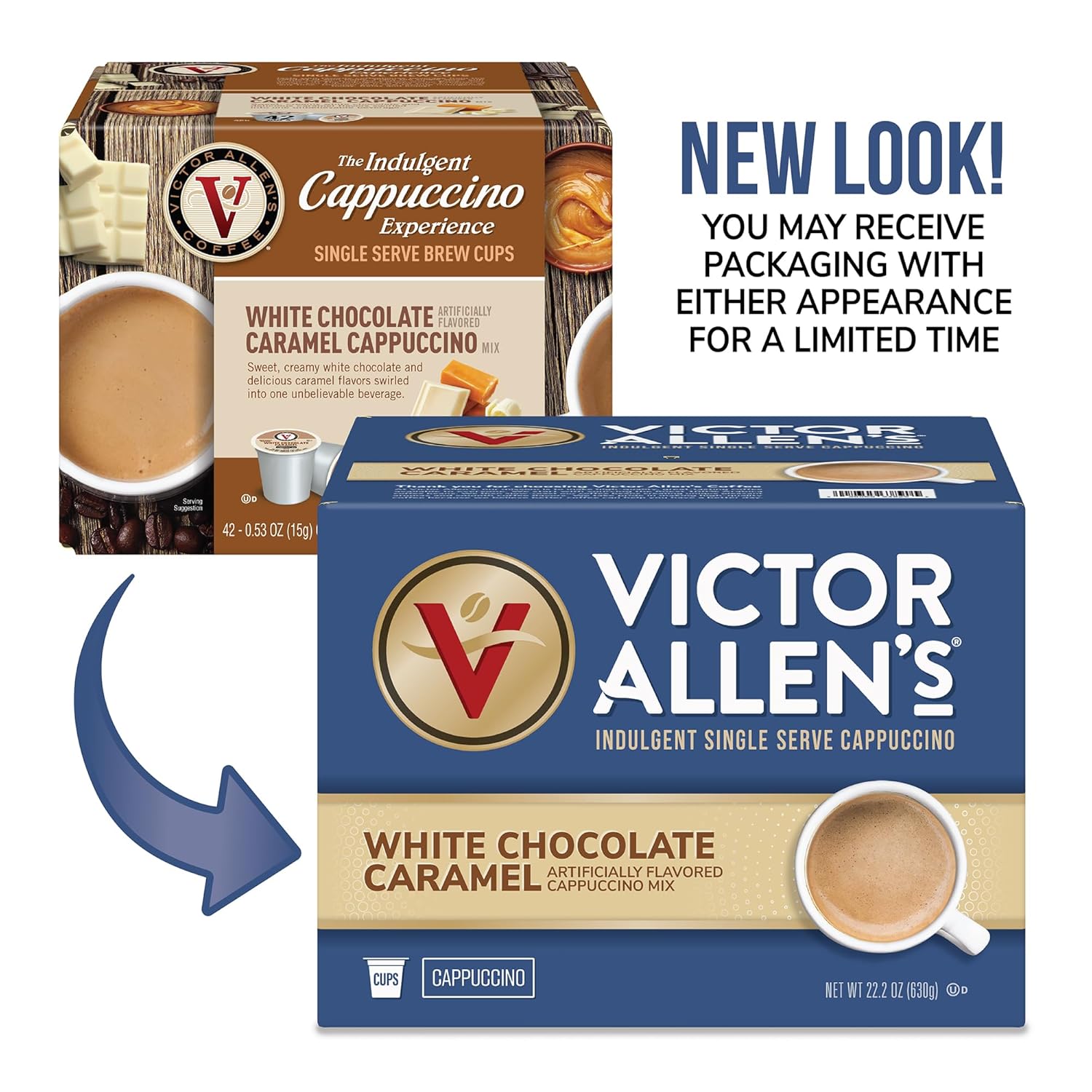 Victor Allen'S Coffee White Chocolate Caramel Flavored Cappuccino Mix, 42 Count, Single Serve Cups For Keurig K-Cup Brewers, Packaging May Vary